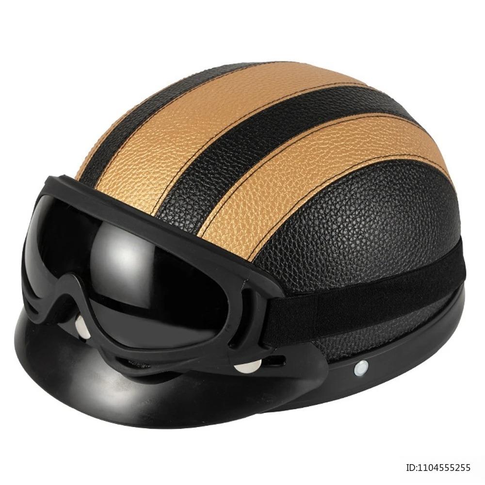 Vintage Half Helmet for Motorcycle Motorbike Leather Open Face Half Helmet Riding Casco Moto Scooter Moto Helmet DOT Approved