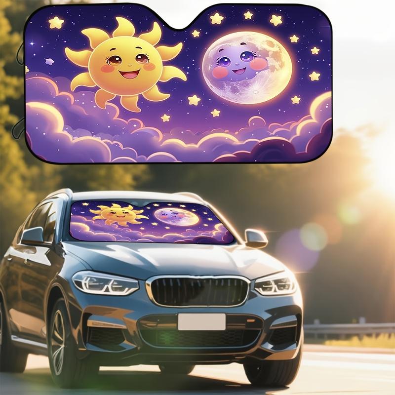1Pcs Playful Sun & Moon Windshield Sun Shade, With 4 Free Suction Cups, Easy Installation, Fit Car Accessories, For SUV