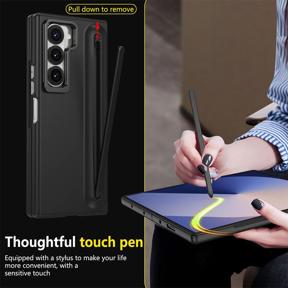 Metal Lens Stand Case For Samsung Galaxy Z Fold 7 6 5 4 With S Pen Slot Stylus Tempered Glass Screen Fold6 Fold7 Protector Cover