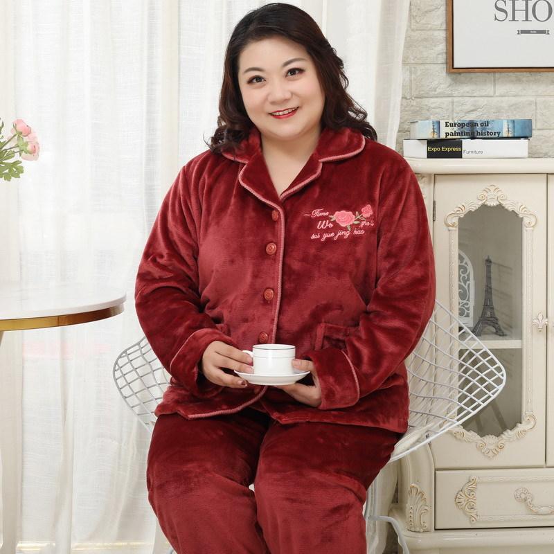 

Зимний кардиган с длинными рукавами Fat MM, утепленная фланелевая пижама 5XL, пижамный комплект больших размеров для взрослых XXL