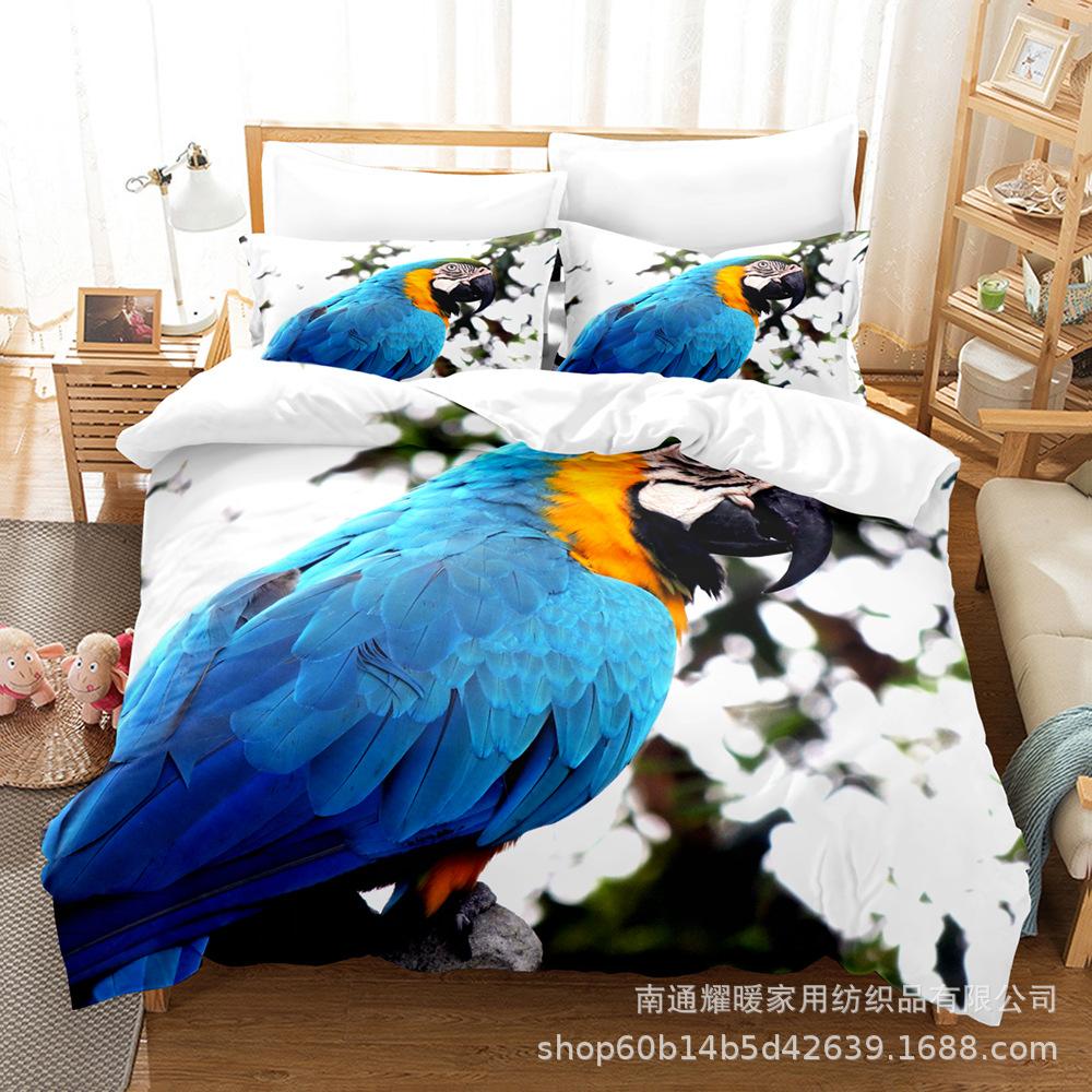 3D Digital Printing Bedding Four-Piece Set Three-Piece Set Parrot Bed Sheet Quilt Pillow