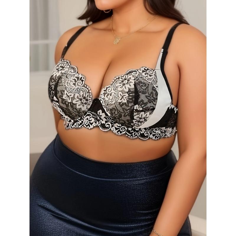 Elegantní podprsenka velké velikosti, dámská kontrastní krajka se zapínáním vpředu s vroubkovaným lemem Bralette