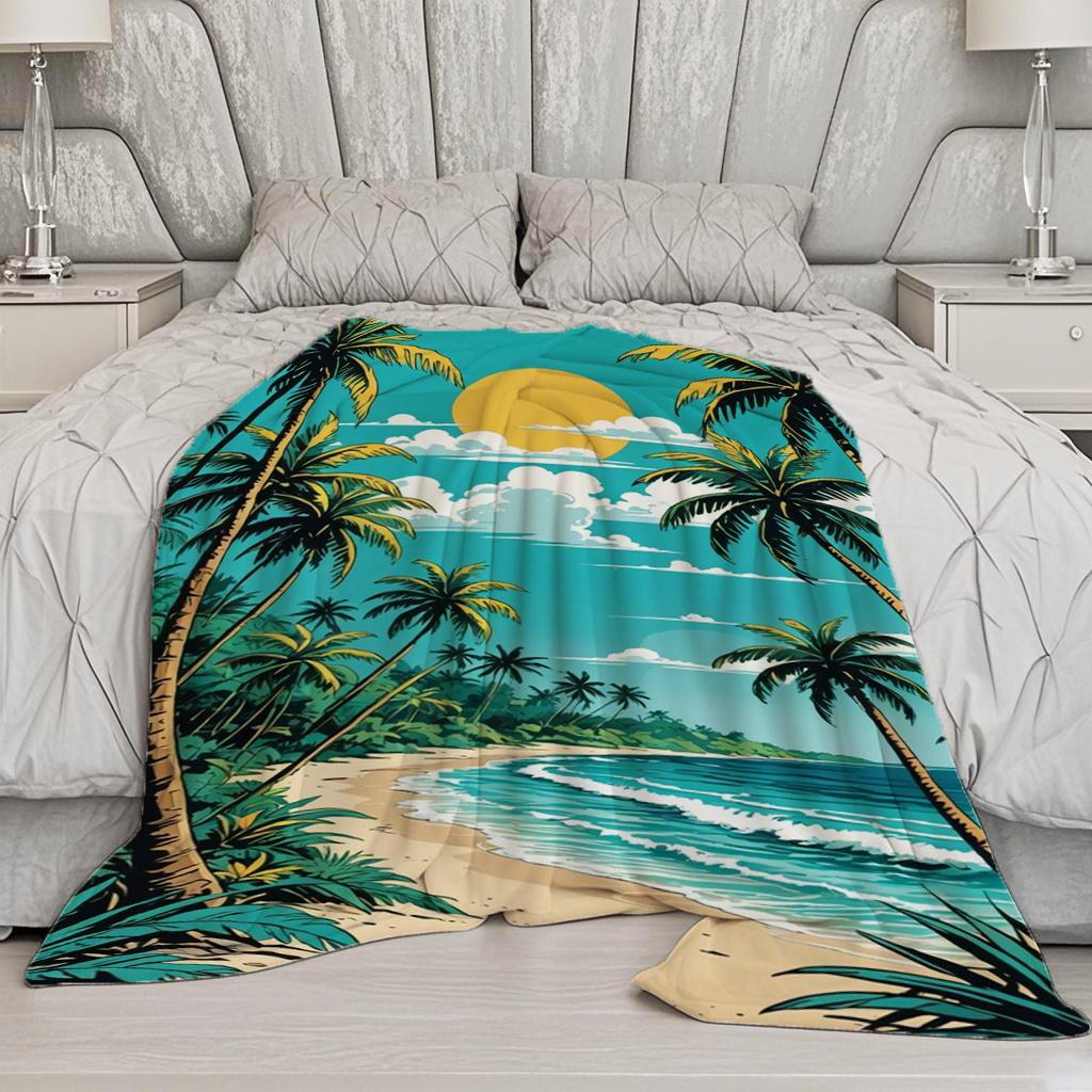 Tropical Beach Print Microfiber Flannel Cover Blanket Bedroom Living Room Sofa Soft And Comfortable Home Decoration
