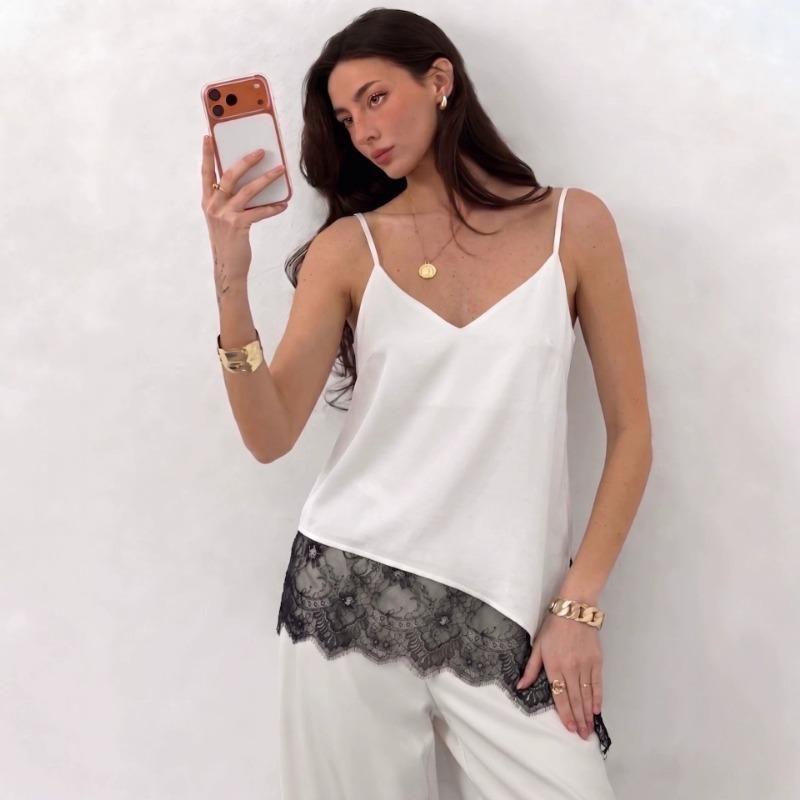 V Neck Irregular Lace Spliced Loose Camisole Tank Top