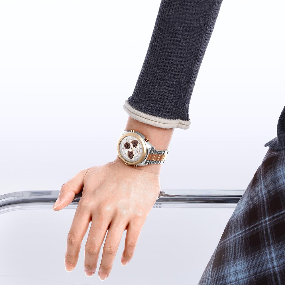 Naviforce Women Quartz LCD Digital Watch Waterproof Stainless Steel Strap NF5045S