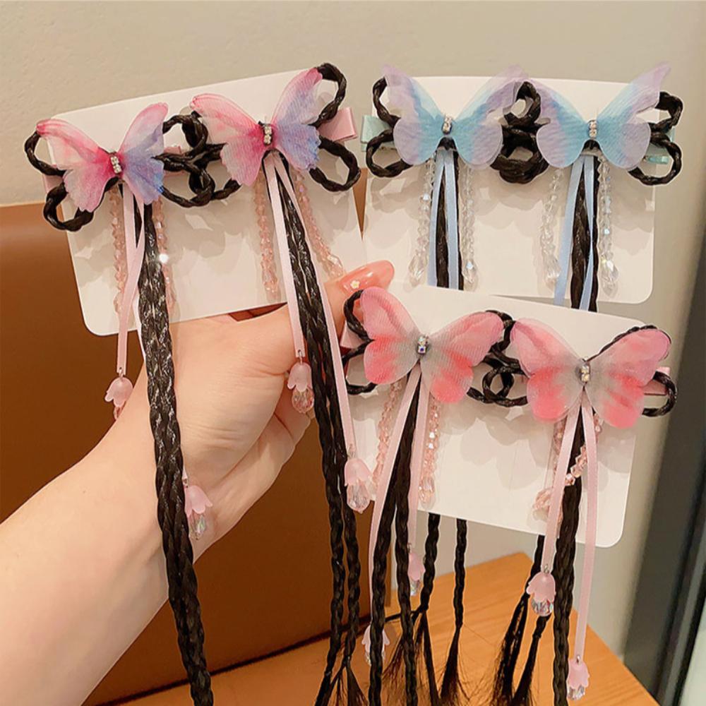 

2PCS Butterfly Tassel Wig Braid Head Wear Chinese Style Ancient Style Hairpin Kids фиолетовый