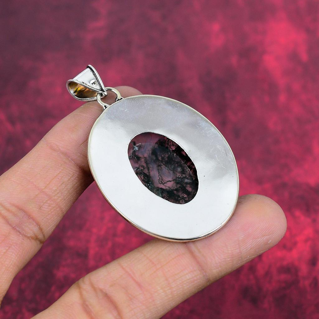 Mossagathänge, Ädelstenssmycken 925 Sterlingsilverhänge, Gåva till kvinnor Handgjort hänge