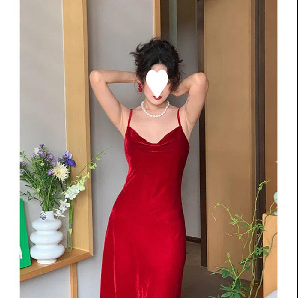 Waist Suspender Dress For Women Retro Mid-length Skirt Velvet Versatile Bottoming Skirt