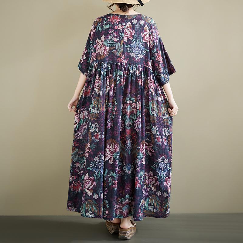 DIMANAF New 2026 Summer Beach Women Plus Size Lady Long Dress Loose Oversize Maxi Floral Print Cotton Vintage