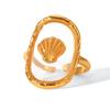 Luxurious European-American 18k Gold Titanium Steel Seashell Epoxy Open Ring for Women