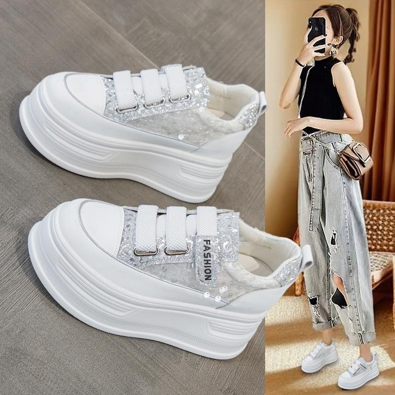 Niche little white shoes women's summer new inner height increase platform women's shoes breathable mesh sports and leisure board shoes