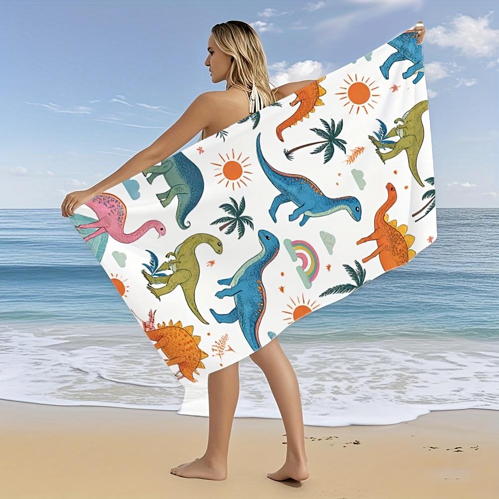 Cute Little Dinosaur Lightweight Microfiber Bath Towel Quick-Dry Ultra-Soft and Highly Absorbent Vibrant Dinosaur Sunset Beach