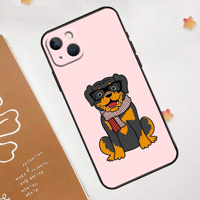 Cartoon Rottweiler Dog Case For Apple iPhone 15 16 14 13 12 11 Pro Max Mini XR 15 16 Plus 16e Protective Cover