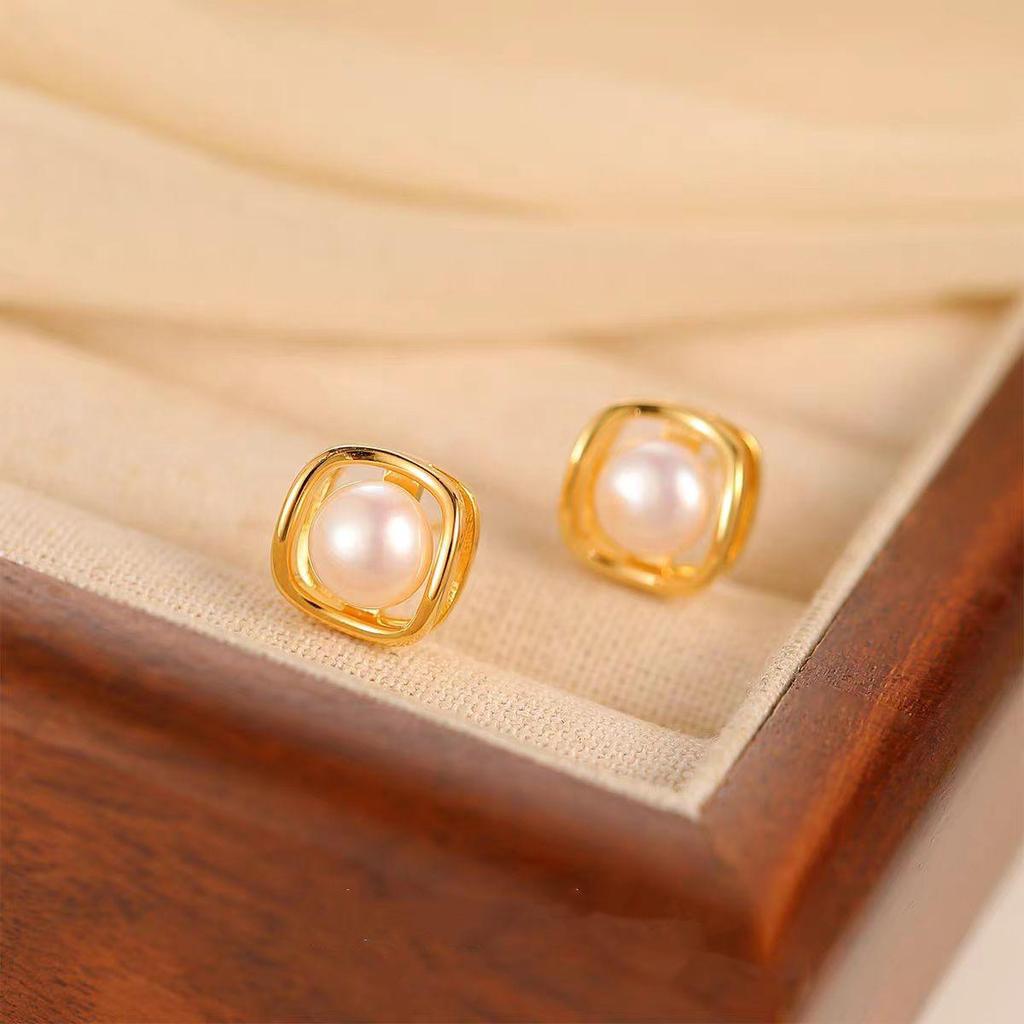 Cercei eleganti cu perle geometrice - Design la modă 2025 pentru femei, versatili și eleganti pentru vară