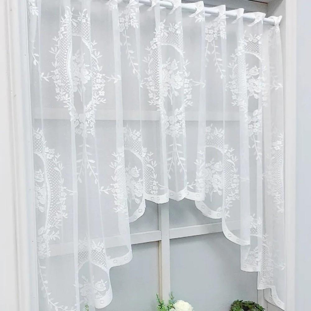 Fashion Lace Window Curtain Short Curved Kitchen Curtains White Butterfly Half Curtain Window Scarf