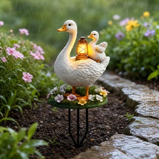 Yousheng 2D Animal Garden Stake, Cute Duck Yard Art Stake, Rusty Squirrel Garden Decoration for Yard Tree Lawn Flower