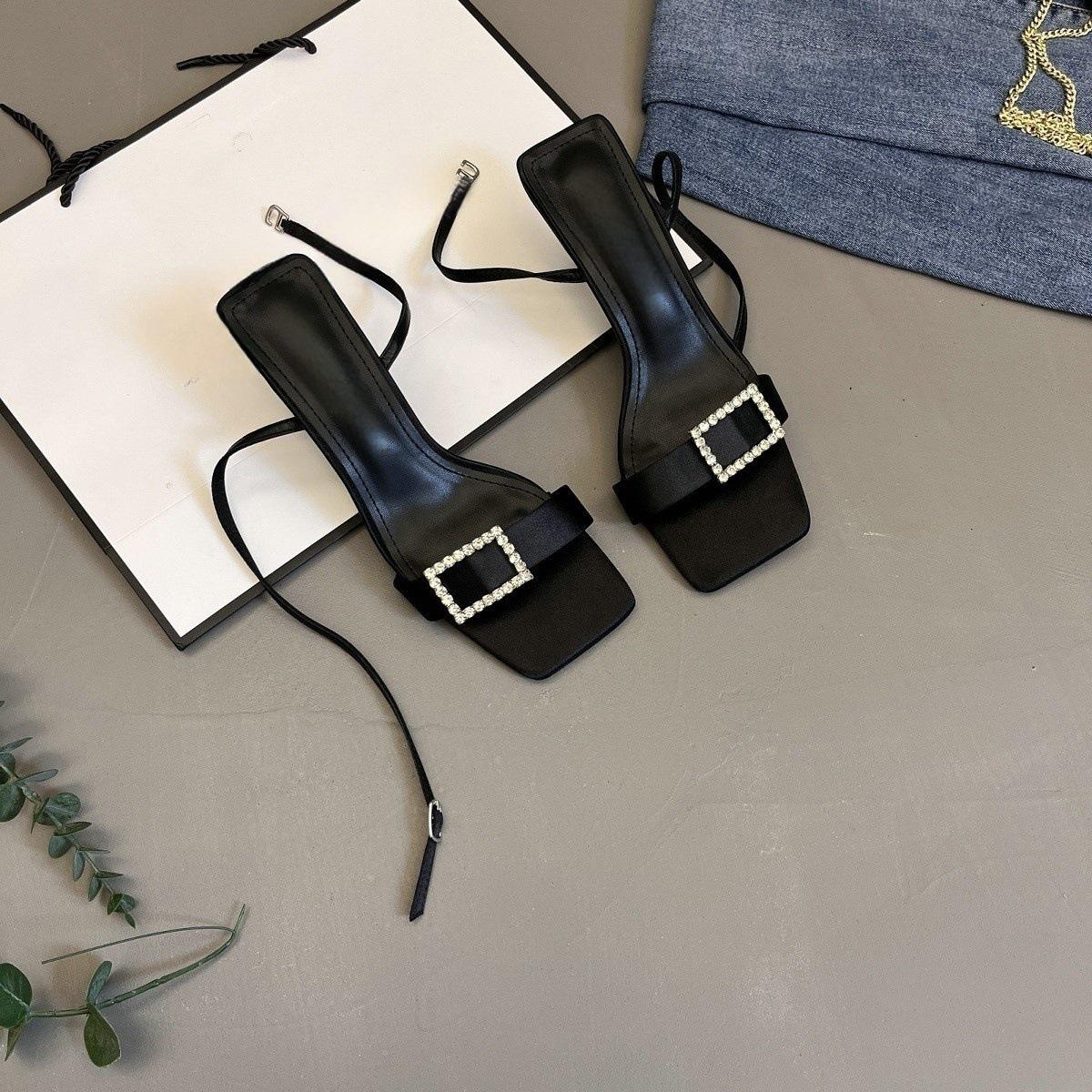 

Temperament sexy high-heeled sandals women s 2025 new summer wear open-toed rhinestone hollow thin heel with women s shoes 35 чёрный