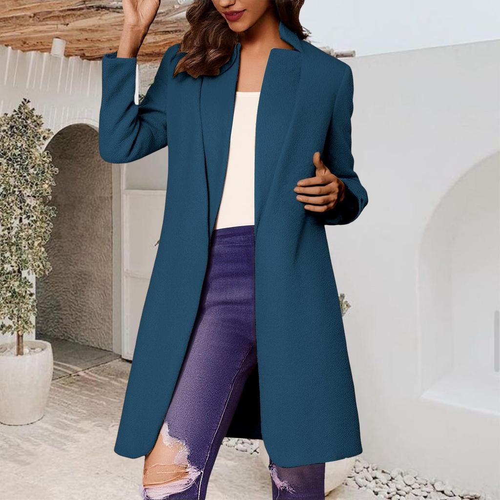 Fashionable Women's Coat Trend Plus Size Tweed Long Suit Jacket Stylish And Elegant Solid Color Coat