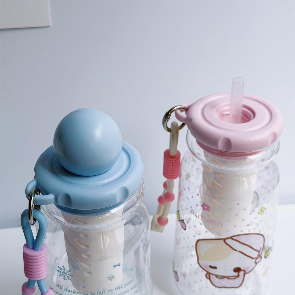 Water bottle: New cartoon girls' water cup, food-grade PC straw cup, high-temperature resistant, large capacity, portable student plastic cup