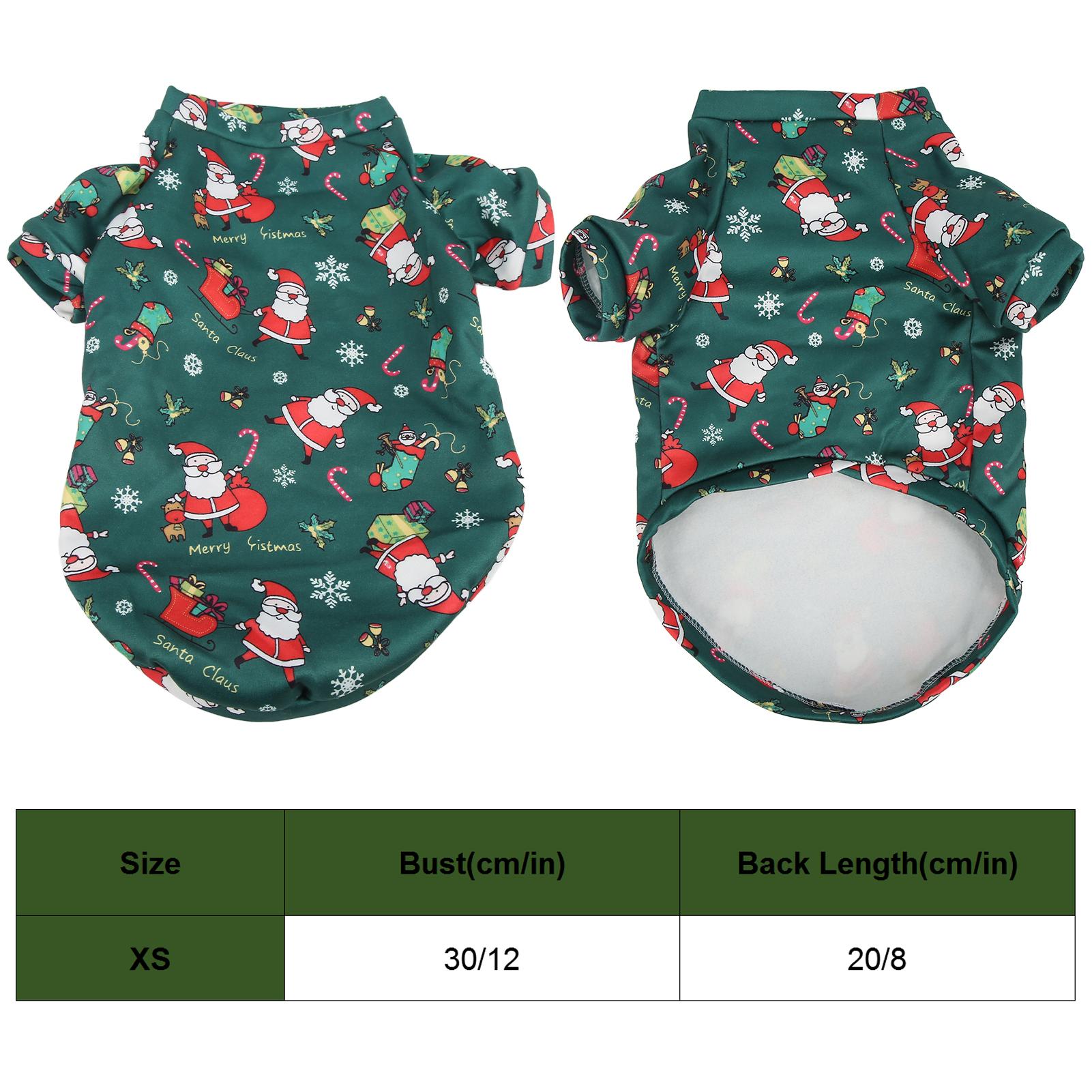 Pet Sweater Clothes Breathable Green Santa Adorable Cartoon Printing Warm Dog Christmas Clothes For Small Pet