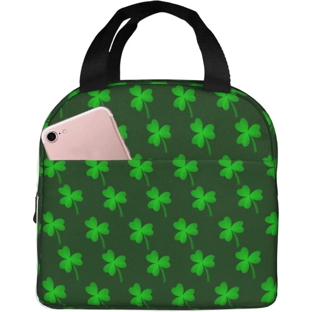 

St Patrick S Day Shamrock Four Leaf Insulated Lunch Bag Reusable Lunch Box Food Cooler Tote for Work Travel School Picnic 22x20x13CM синий