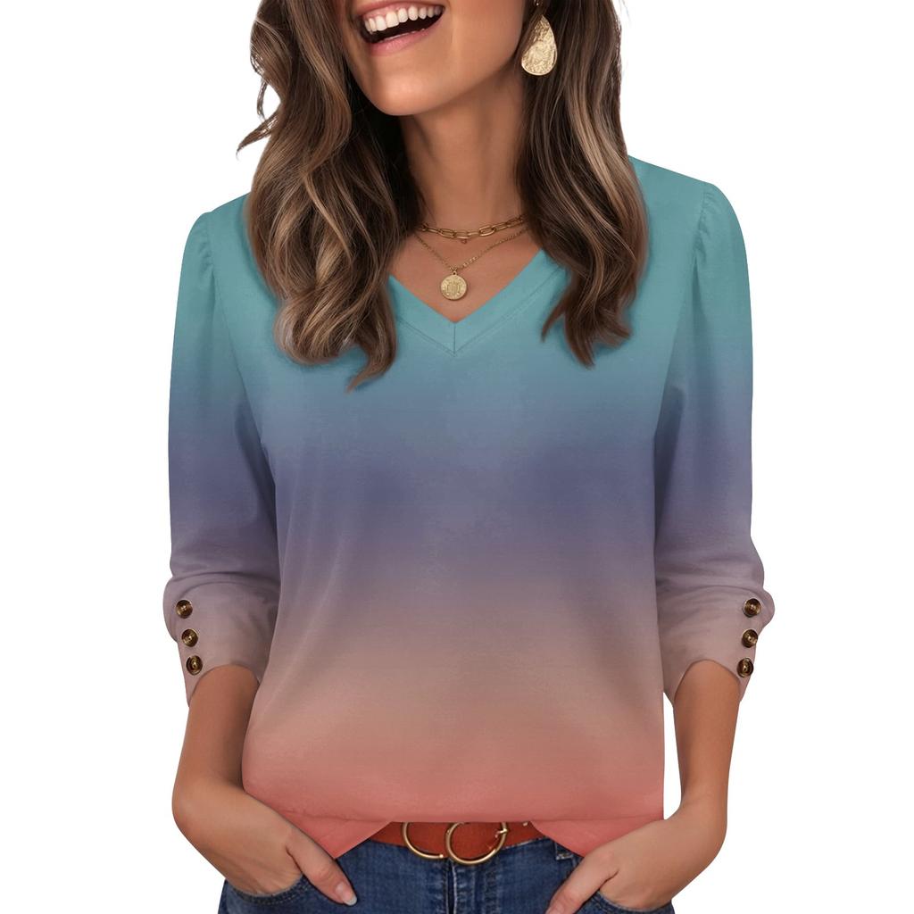 Women's Fashion And Casual Gradient V-neck Top