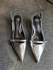 Pointed thin heel medium heel shoes women's 2025 spring and summer new one-word belt buckle low heel bag head sandals single shoes