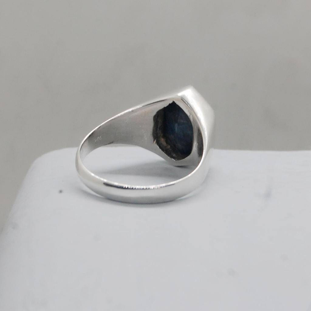 Hexagon Blue Sapphire 925 Sterling Silver Handmade Gift Ring Jewelry