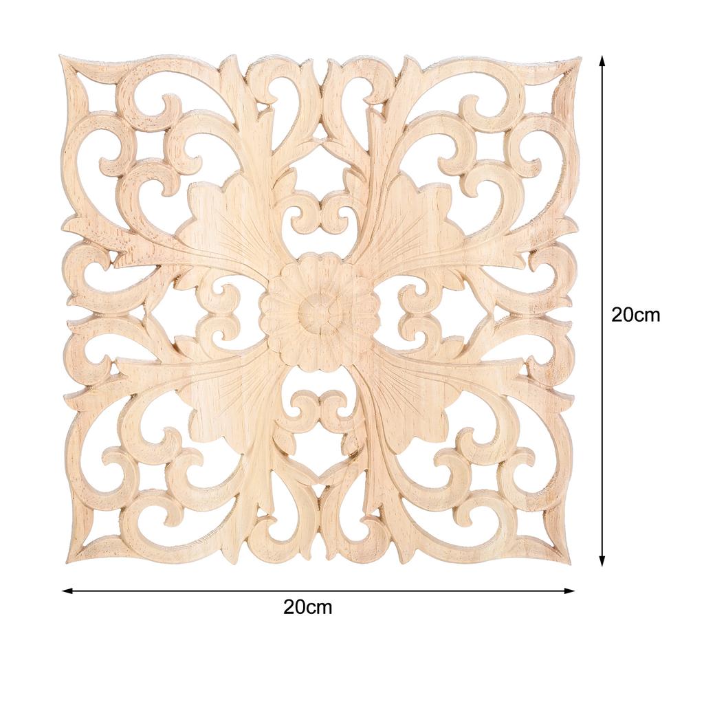 1pc Square Carved Unpainted Wood Ornamental Applique Mouldings Onlay Decal Hollow Flower Cabinet Furniture Decor