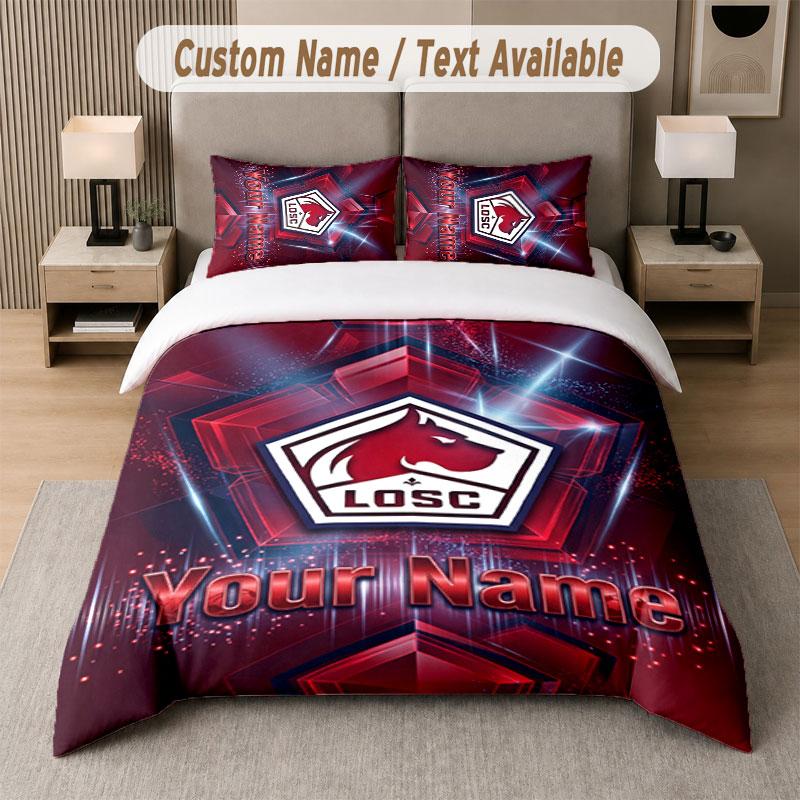Custom Bedding Set LOSC Lille Pattern, Print Name Text 1 Duvet Cover plus 2 Pillowcases Home Textile