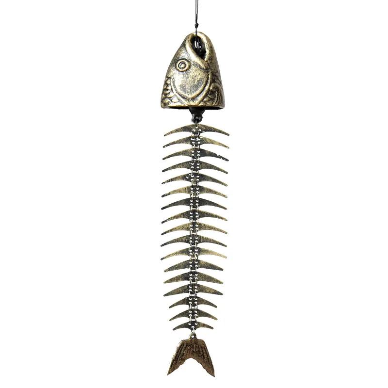 Vintage Fishbone Wind Chimes Cast Iron Fish Skeleton Windchime Patio Garden Decor for Home Window Porch Hanging Ornaments