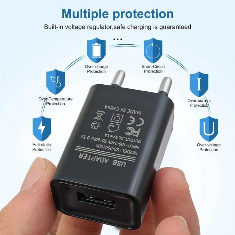 EU Plug 5V 1A Universal USB Wall CellPhone Charger Portable Charging Block Travel Power Adapters For IPhone IPad Samsung Xiaomi