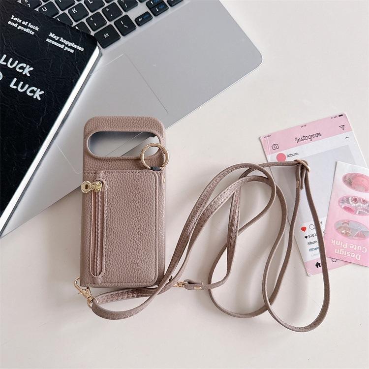 Applicable To Google 9PoXL Lychee Pattern Zipper Bag pixel10Pro Messenger Card Wallet 9A Mobile Phone Protective Case