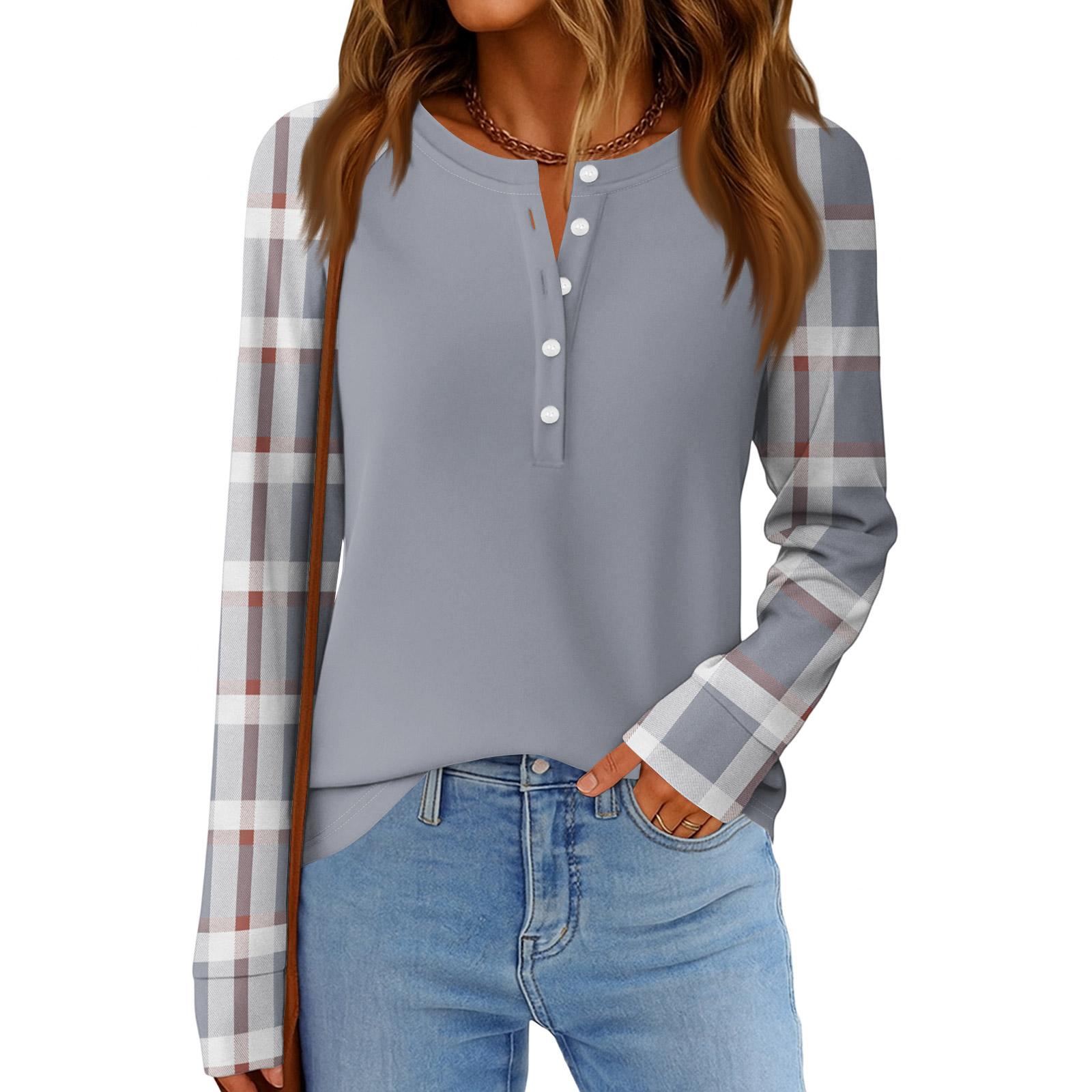 

Женская мода Свободный топ с длинным рукавом и круглым вырезом в повседневном стиле M