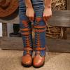 Chunky Harness Combat Boots for Women,Wide Calf Round Toe Lace Up Leather Mid Heel Boots for Fall