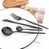 36pcs Black Silverware Set with Steak Knives Stainless Steel Tableware Utensils , Mirror Polished Dishwasher Safe