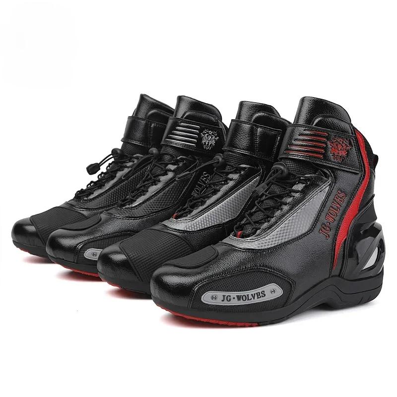 Motorradstiefel aus Leder für Herren und Damen Outdoor Botas Motocross Winter Schwarz Dicksohlige Plüsch-Ritterstiefel