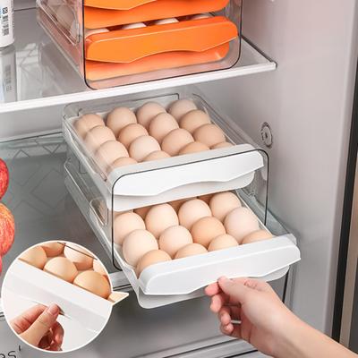 Scatola Porta Uova a Doppio Strato Trasparente Visibile 32 Scomparti Grande Capacità Grado Alimentare Tipo Cassetto Estraibile Stabile Impilabile Contenitore per Frigorifero da Cucina
