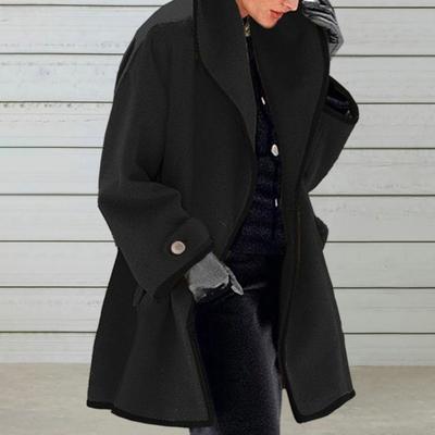 Ladies Coat Color Matching Loose Single Button Thick Warm Long Sleeve Loose Hooded Woolen Coat Female Winter Outerwear
