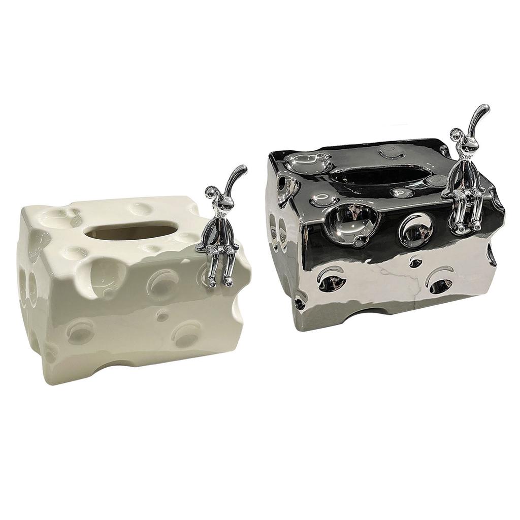 Tissue Box Cover Ceramic Rectangular Stylish Elegant Decorative Napkin Box Holder for Desktop Coffee Table Tissue Dispenser