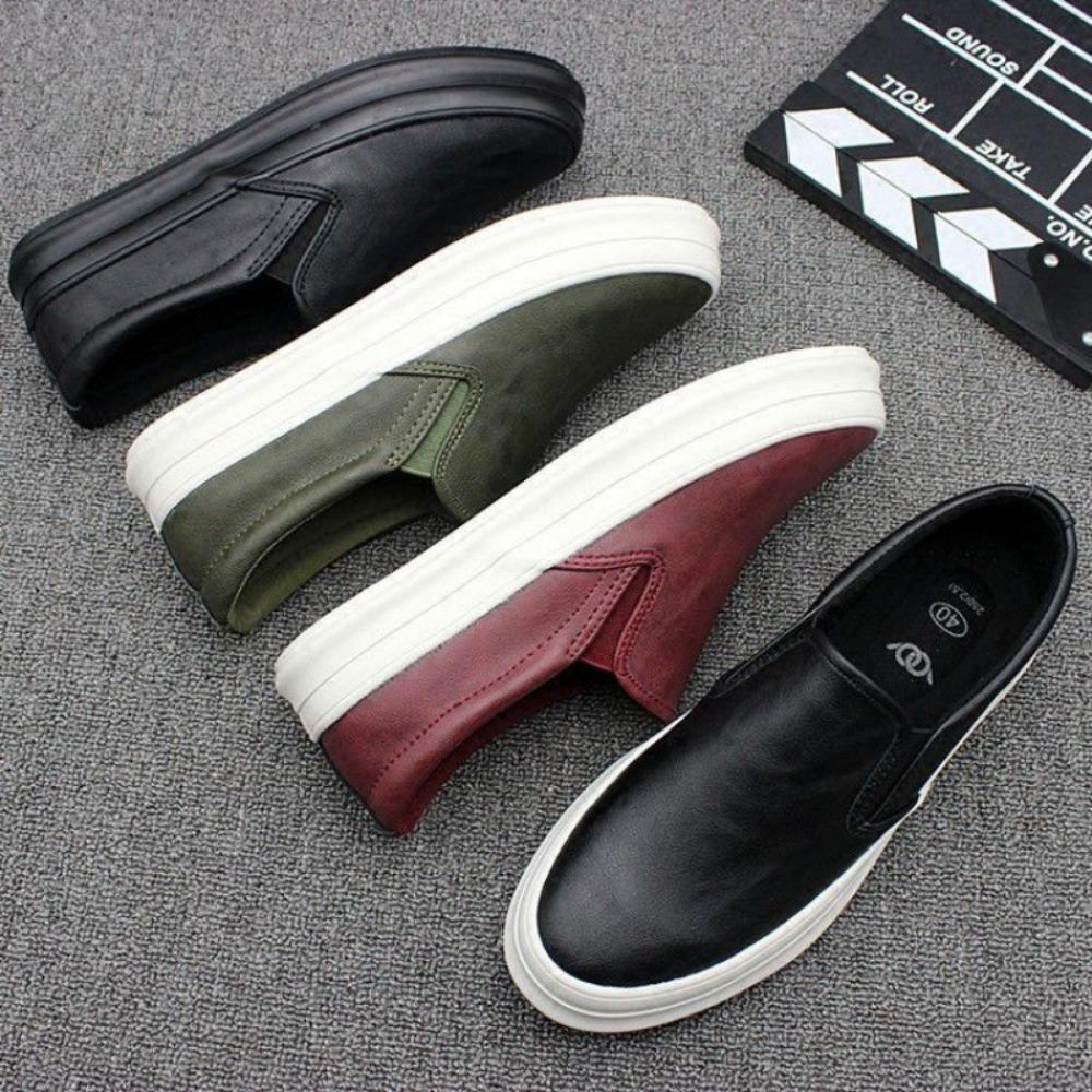 Fashion Flat Shoes Men's New Style One Foot Casual Leather Shoes Mens Thick Soled Board Shoes Single Shoe Loafers designer loafers men