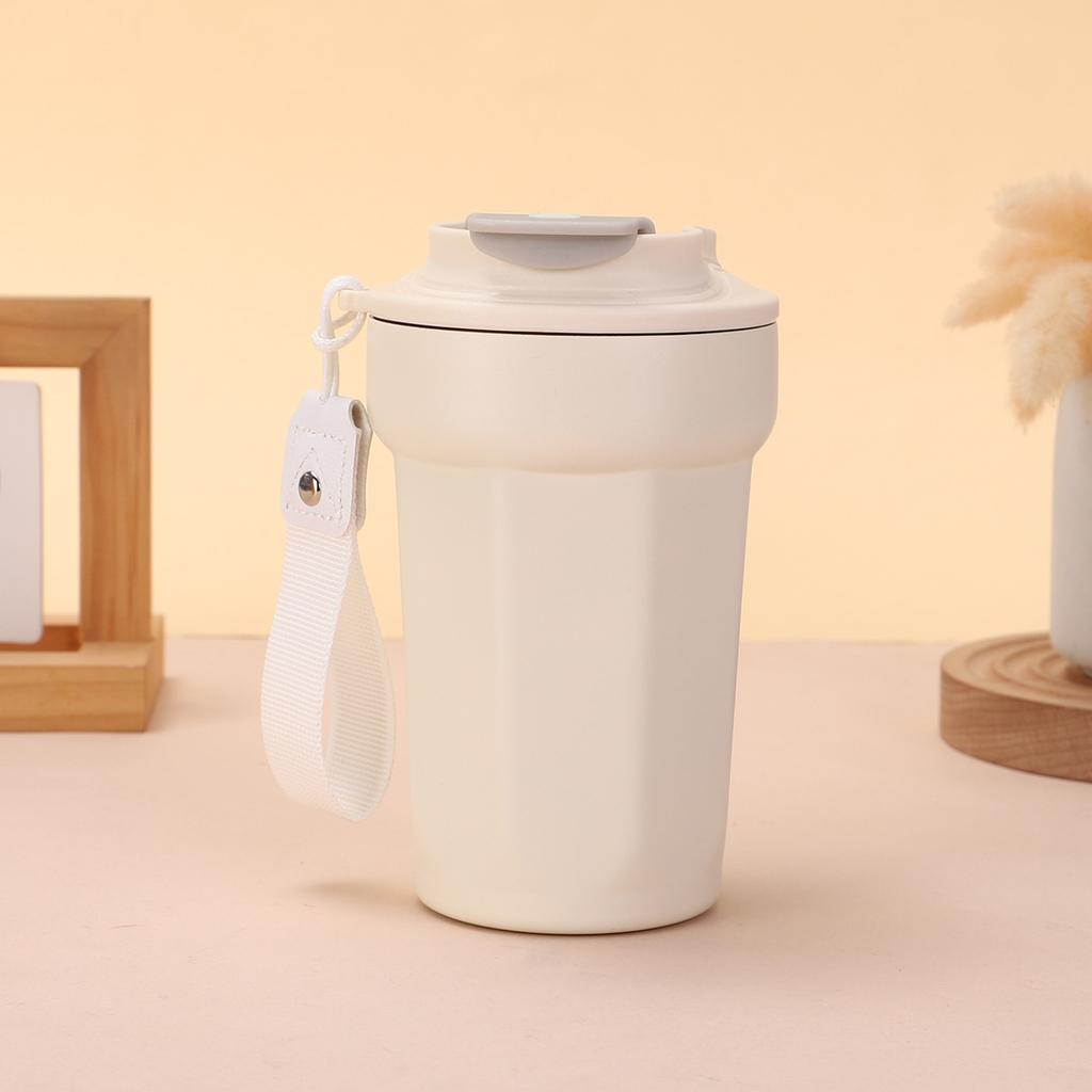 Neue achteckige Kaffeetasse aus 316 Edelstahl, schlichte einfarbige Klapp-Thermoskanne mit Trageschlaufe, Direkttrink-Geschenktasse