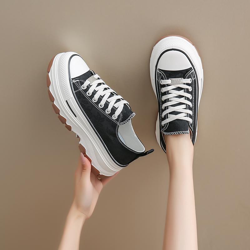 CRLAYDK Classic Canvas Shoes for Women Low Top Casual Platform Sneakers Ladies Printed Fashion Height Increase Walking Tennis