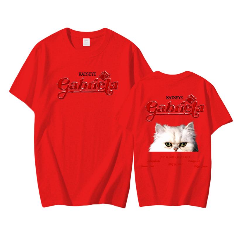 

Katseye Gabriela 2026 НОВАЯ футболка с коротким рукавом Высокое качество 100% хлопок Футболки Хип-хоп принт Футболка Готическая уличная одежда XS красный