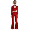 Girls Metallic Sequin Dance Set Long Sleeve Crop Top Paired with Sheer Mesh Bell Bottom Pants Performance Outfit