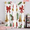 2pcs,2D Plane Printing Curtains&Window Treatment Christmas Bells Holly Bows_a (4) Durable 100% Polyester Fabric (without Rod)