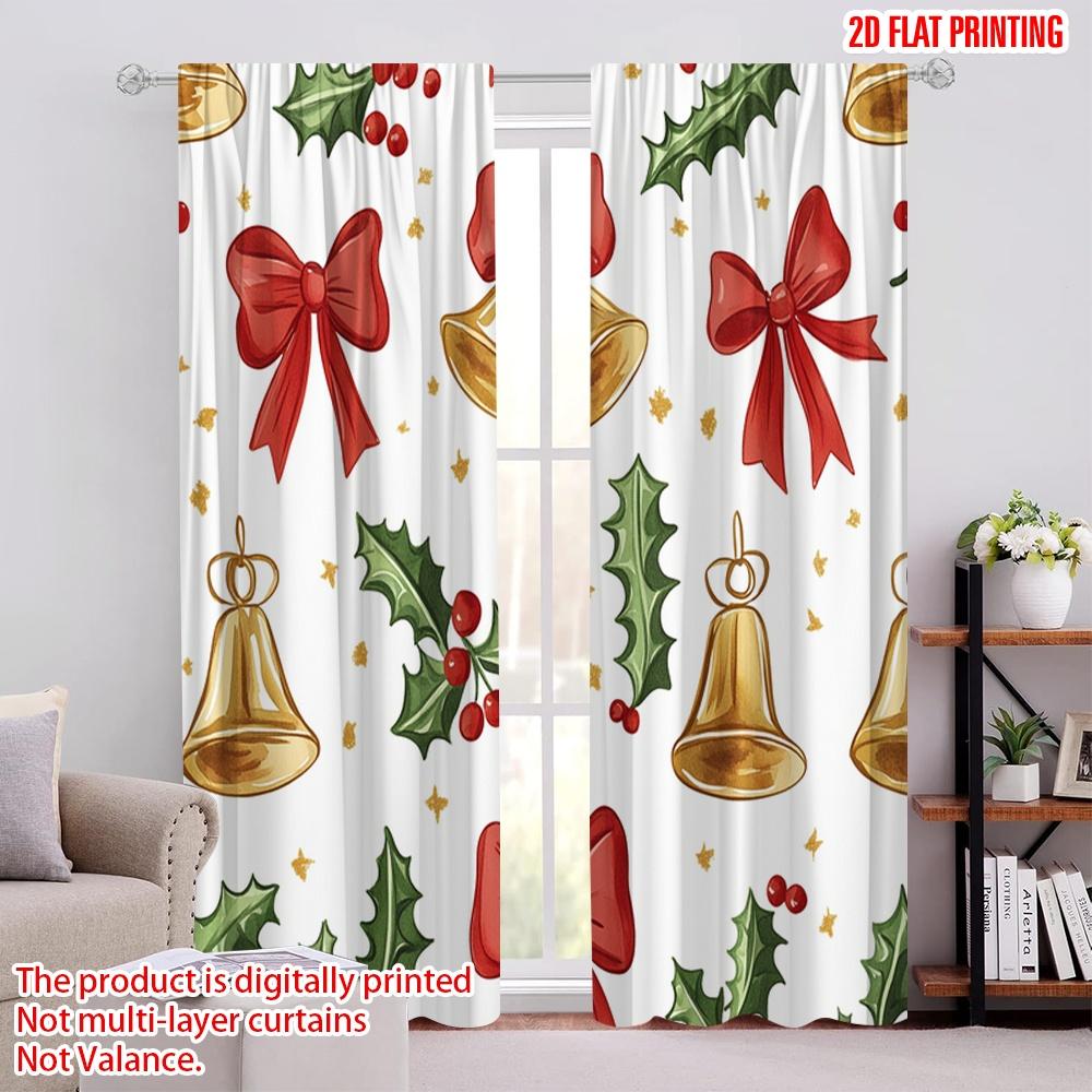 

2pcs,2D plane printing Curtains&Window Treatment Christmas Bells Holly Bows_a (4) Durable 100% Polyester Fabric (without rod) 52.50 × 116.00 cm 2 pcs