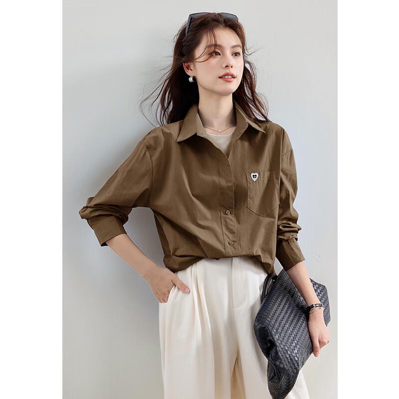 

VICTORIA&VERA Women s Embroidered Heart Loose Long Sleeve Shirt L