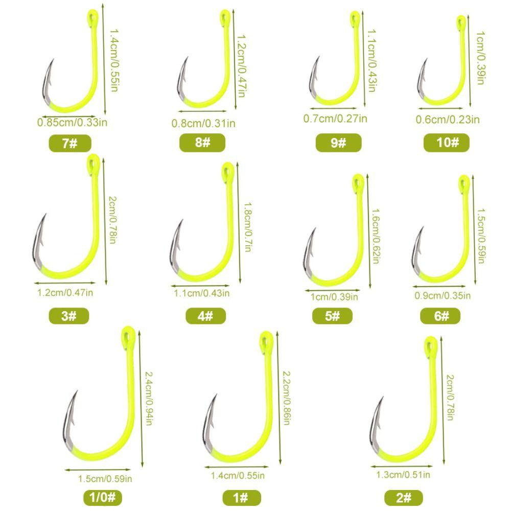 50pcs/box Anti-rust Barbed Fishing Hooks With Barb Fluorescence Hook  Sea Fishing Tackle