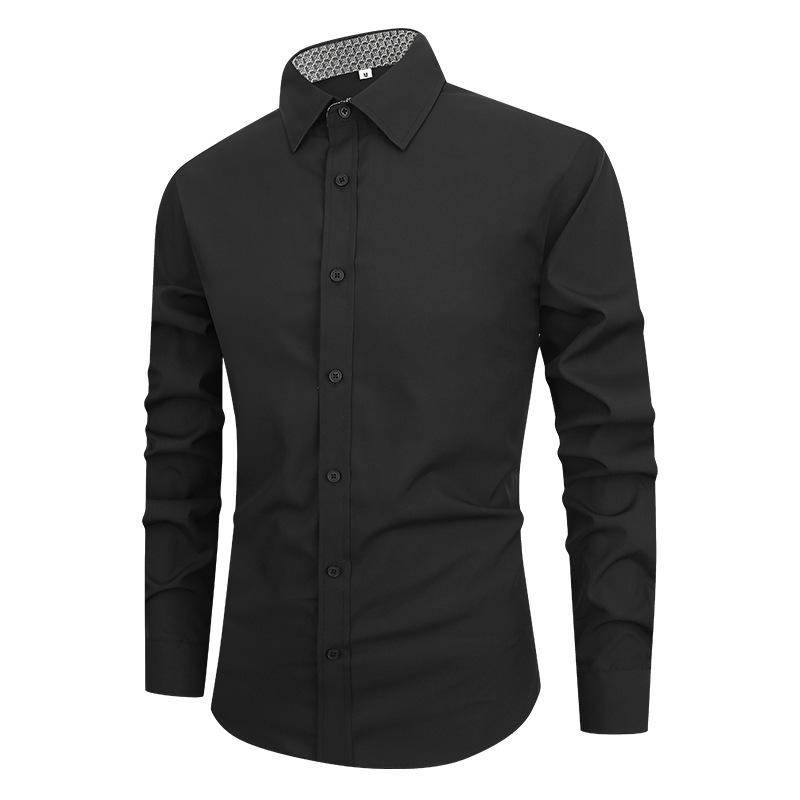 Men's Solid Color Non-Iron White Long Sleeve Slim Fit Business Shirt